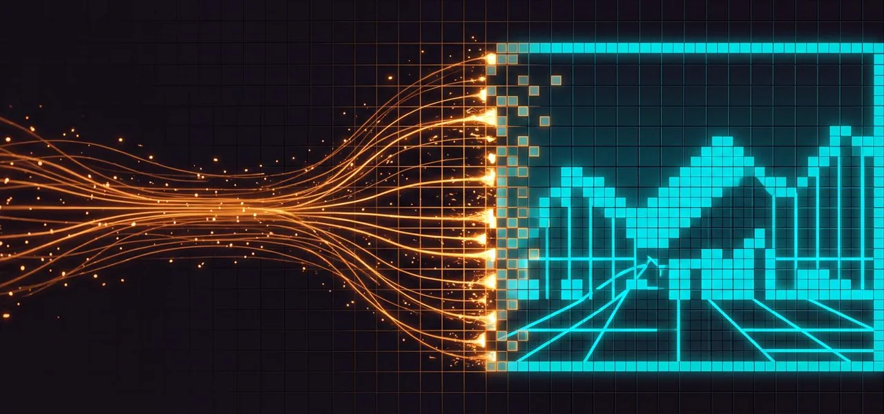 Ilustración abstracta de un inventario forense digital — fragmentos de datos flotando en un vacío oscuro, con solo unos pocos iluminados