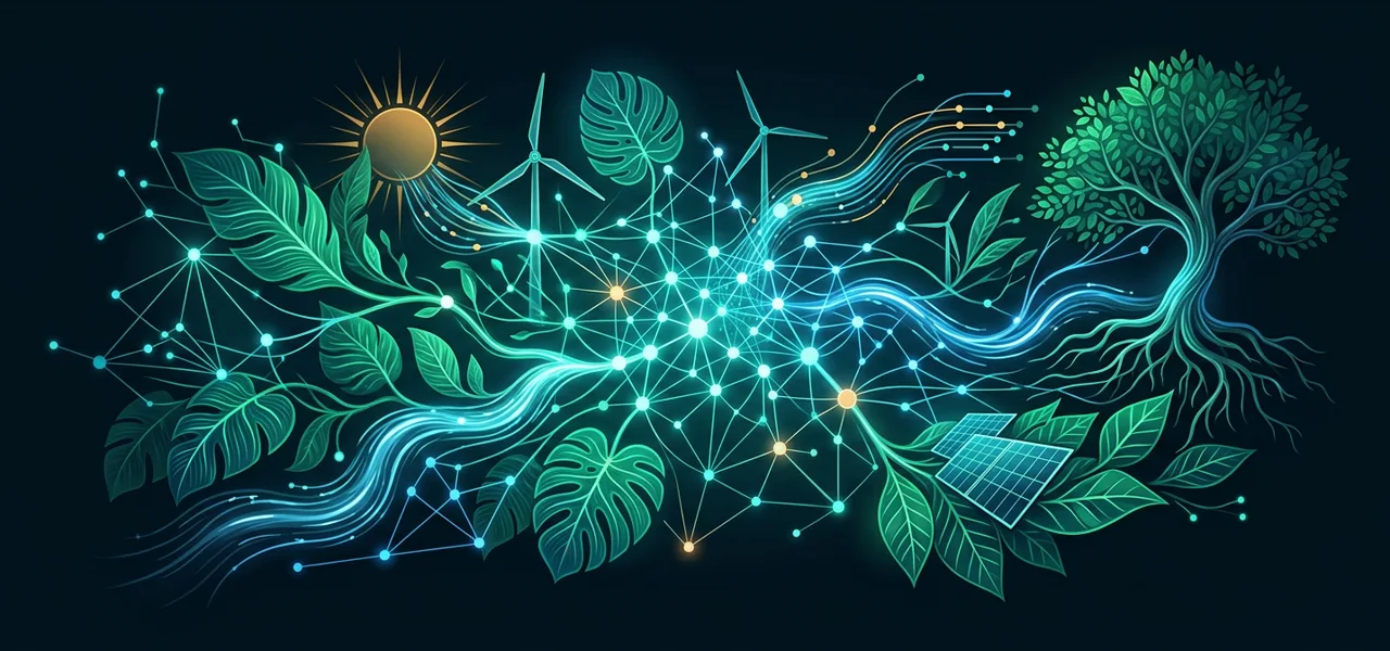 Red neuronal luminosa entrelazada con ecosistemas naturales y infraestructura de energía renovable